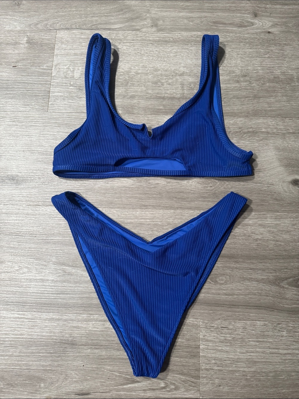 Frankie’s Bikinis Cole Ribbed Top Matching Enzo Ribbed Bottoms Cerulean Blue
